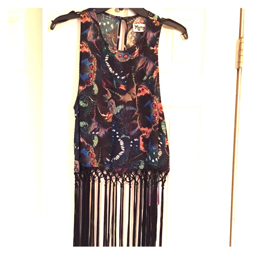 NWT Show Me Your Mimi sheer butterfly tassel top