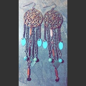 Boho earrings, copper and chain earrings.