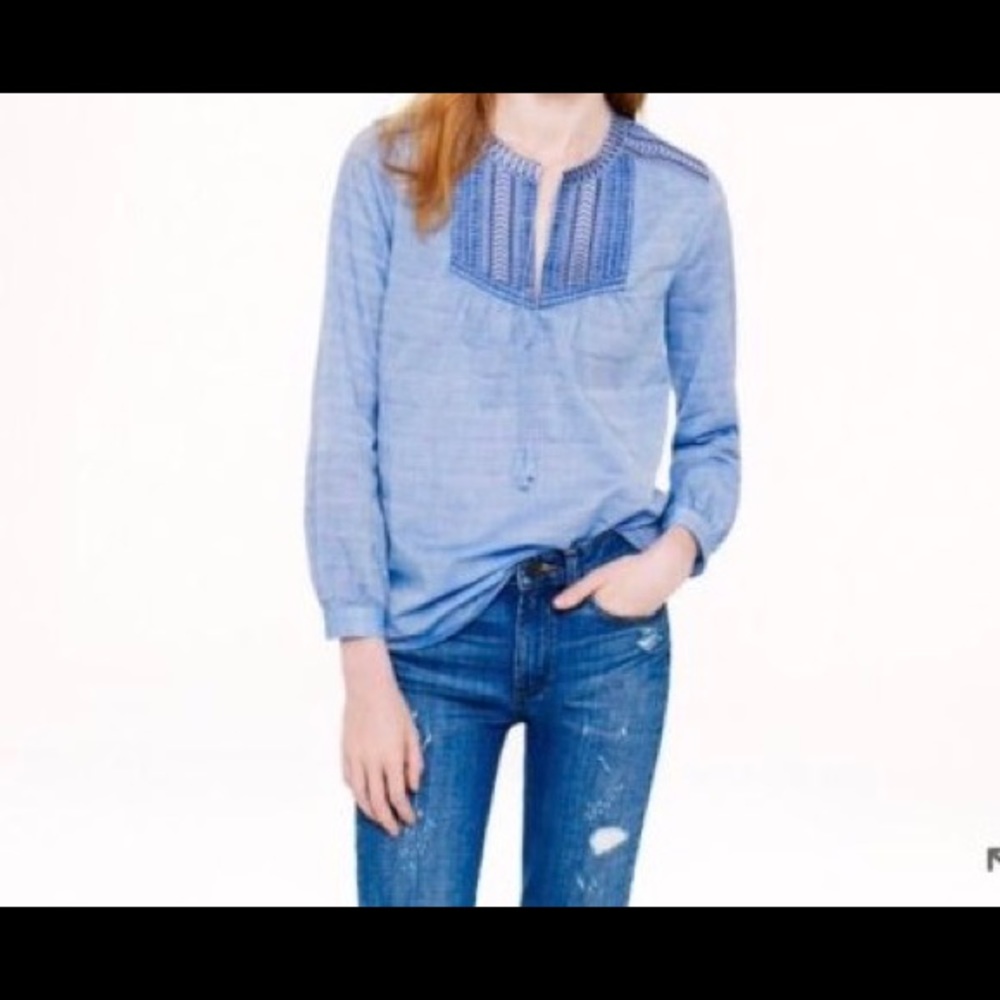 J.Crew Tassle Tie Chambray Shirt Sz 0