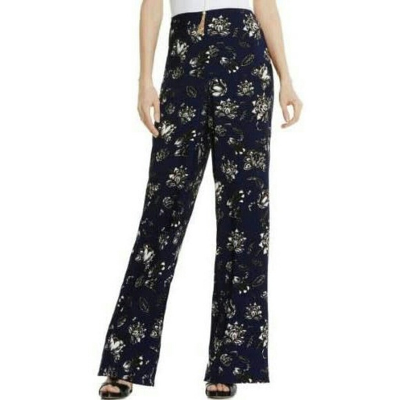 Vince Camuto Pants - NWT Vince Camuto Navy Satin Floral Wide Leg Pant 6