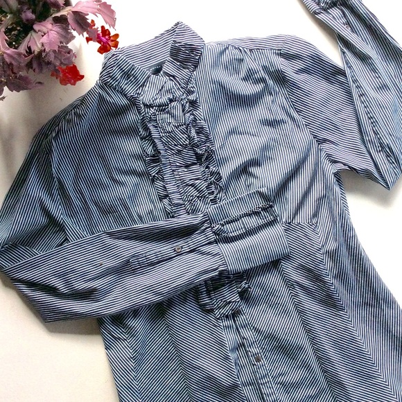 Zara Tops - Zara Striped Ruffles Button Down Shirt