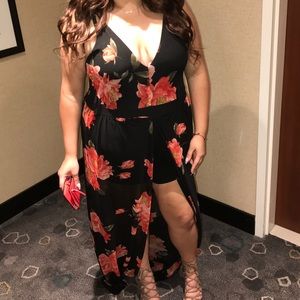 Black/coral romper dress