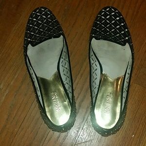 Black perforated gold studded Micheal kors flats