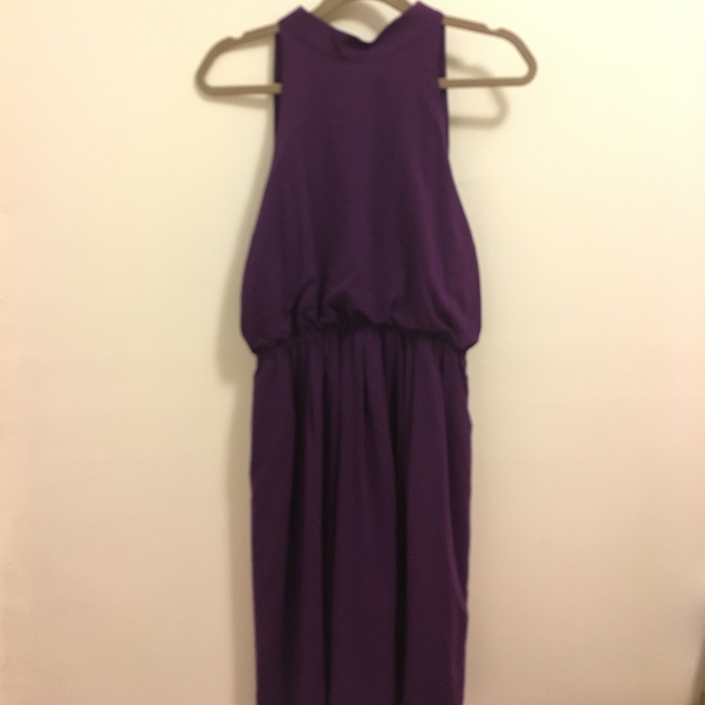 Alice + Olivia purple silk halter cocktail dress