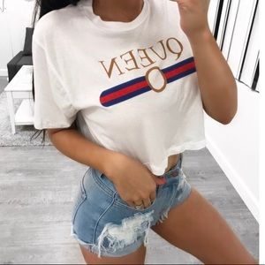 "Queen" White Crop Top