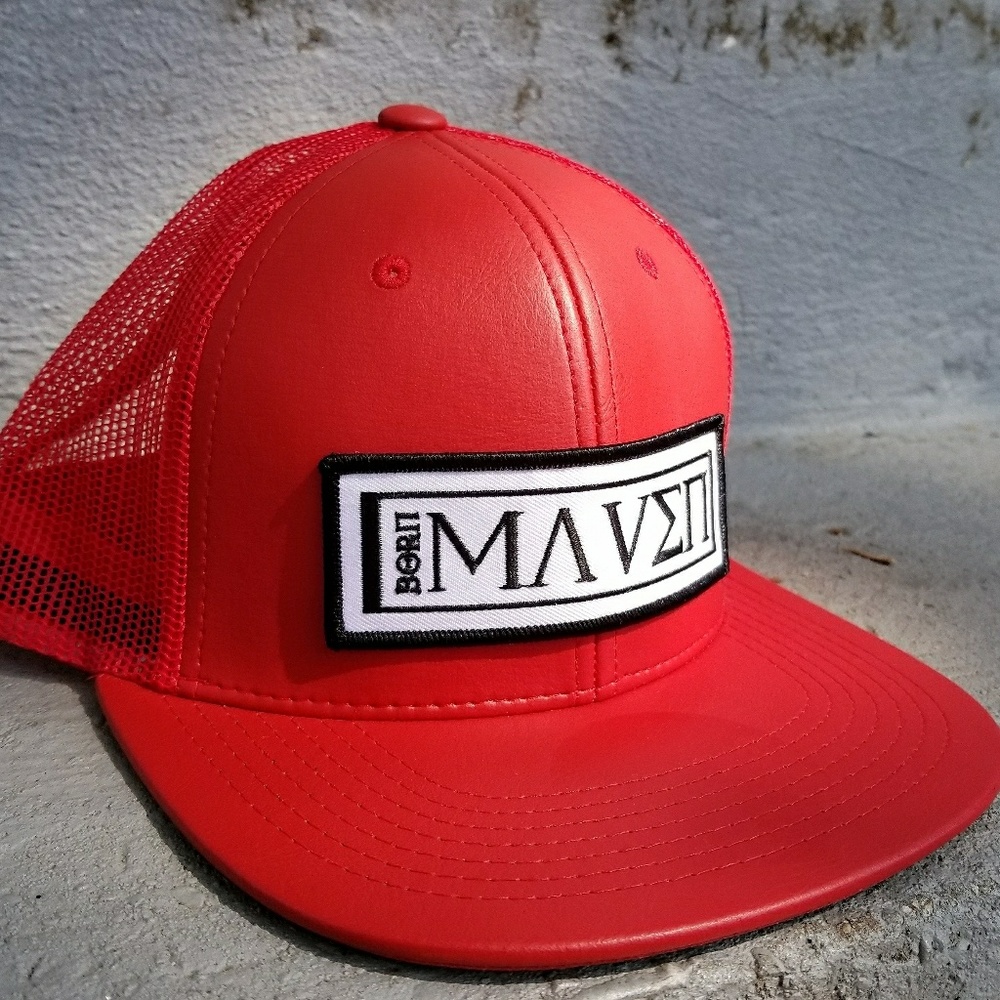 Red leather trucker snapback