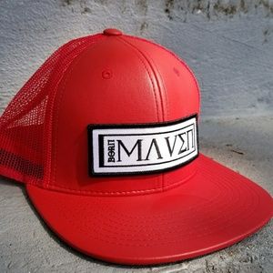 Red leather trucker snapback