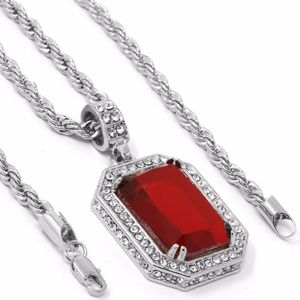 White Gold Plated Iced Out Red Ruby Necklace