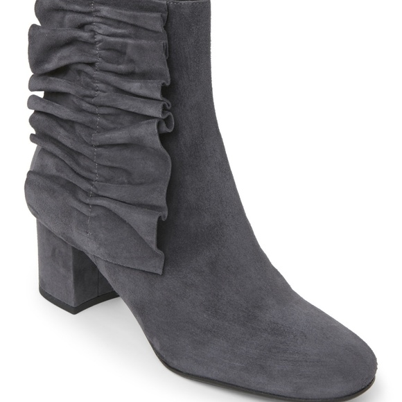 Grey Ruched Suede Ankle Boots - Picture 2 of 3