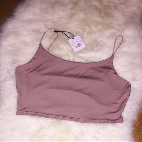 NWT💕Minimalist Nude Crop Top Spaghetti Strap Tank - Picture 6 of 7