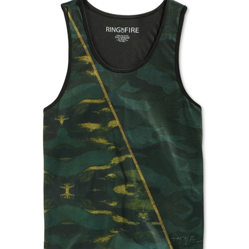 Ring of Fire mens green camouflage print tank