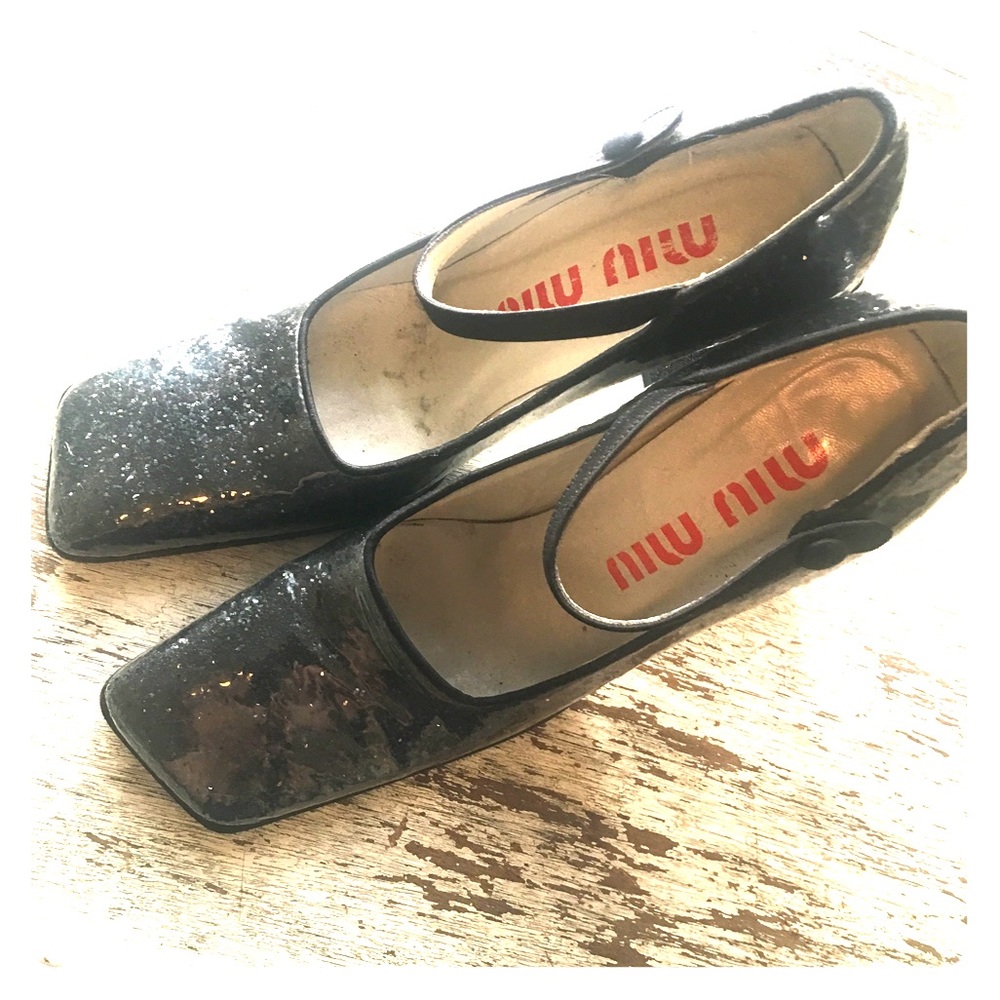 Black glittery Miu Miu MaryJanes.