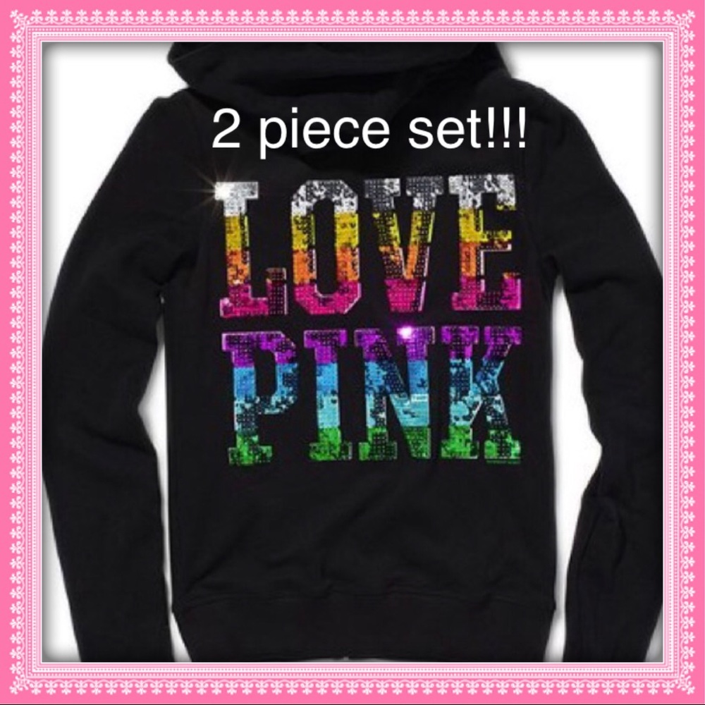 Rare Ombre Sequin rainbow Bling hoodie shorts set!
