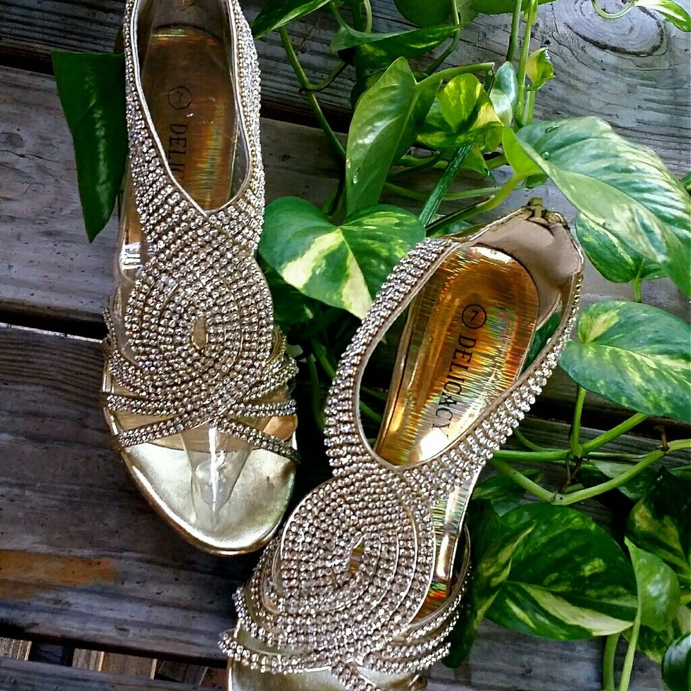 Gold rhinestone high heels