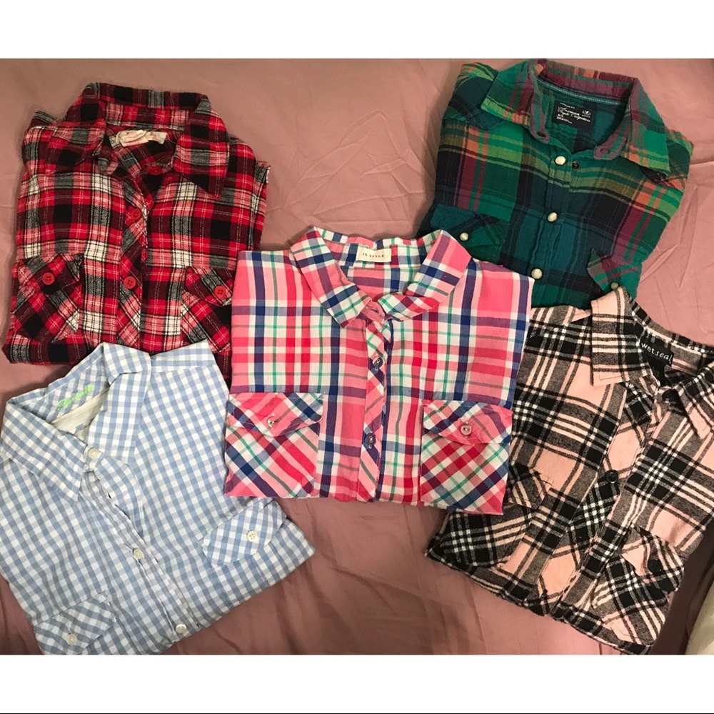 Bundle of fitted plaid button up shirt