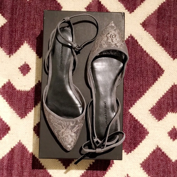 Grey Lace Ankle Flats - Picture 1 of 5