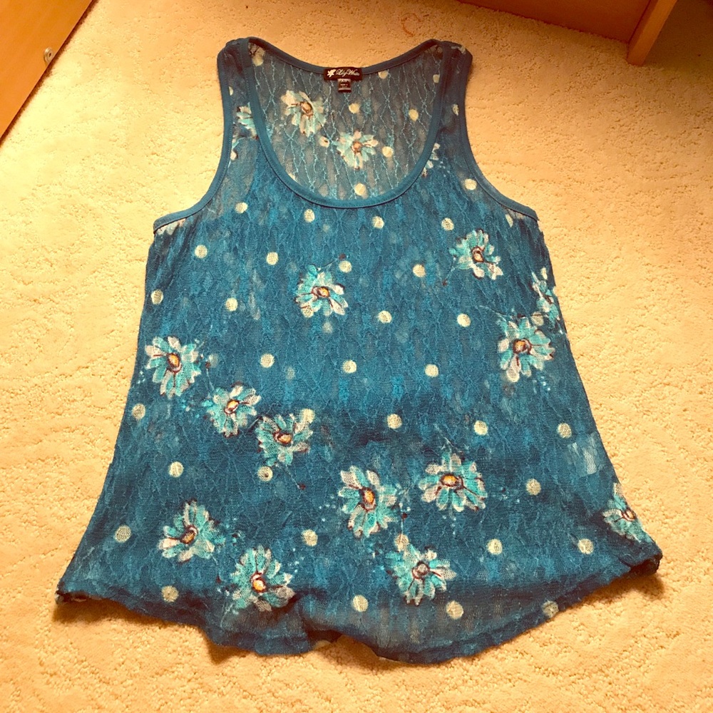 Blue, lace tank top