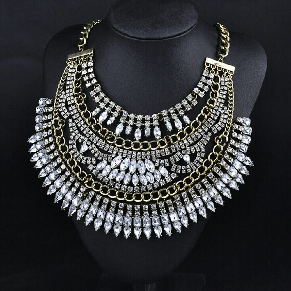 Link Chain Diamond Statement Bib Necklace
