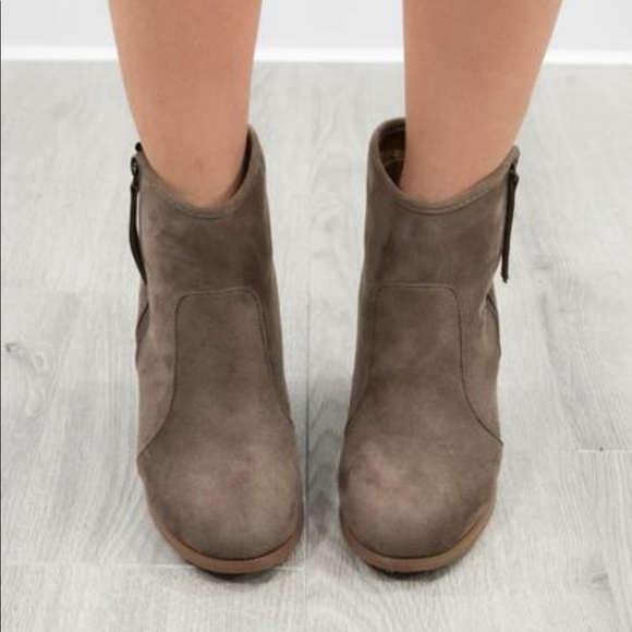 Taupe Suede Ankle Bootie - Picture 2 of 4