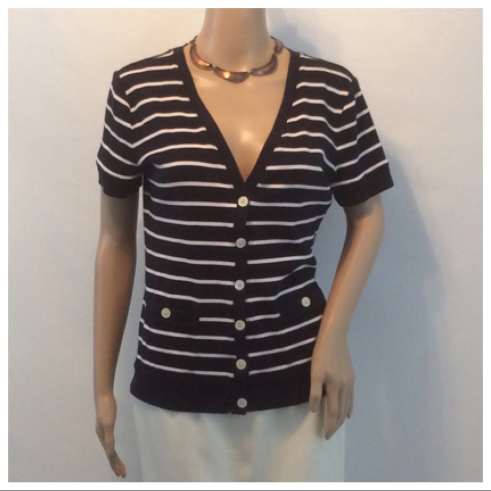 CHAPS CLASSICS V-Neck Striped Cardigan