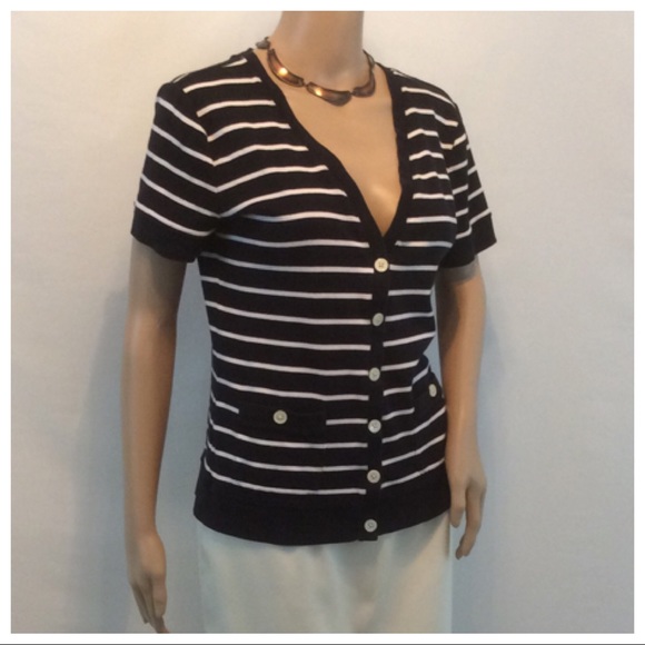 CHAPS CLASSICS V-Neck Striped Cardigan - Picture 5 of 8