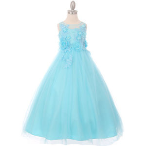 AQUA Illusion Arise Flower Lace Floor Length Dress