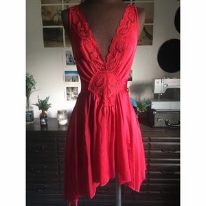 red high low lace shirt/slip/dress
