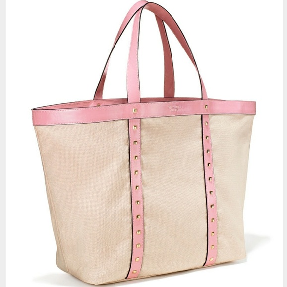 🌹NWT-VICTORIA'S SECRET PINK & WHITE STUDDED TOTE! - Picture 2 of 2