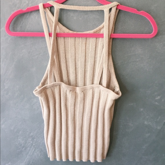 Tops - Beige Knitted Cropped Tank Top Tops - Beige Knitted Cropped Tank Top