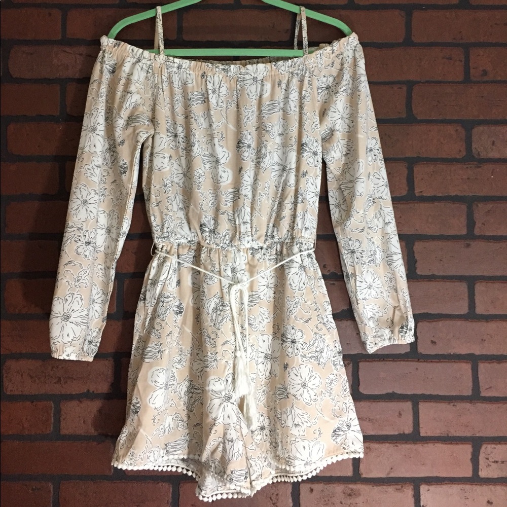 Floral Light-Pink Long-Sleeve Cold-Shoulder Romper