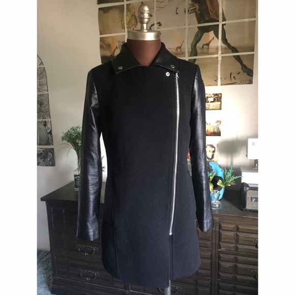 Jackets & Coats - black leather/wool motorcycle jacket Jackets & Coats - black leather/wool motorcycle jacket