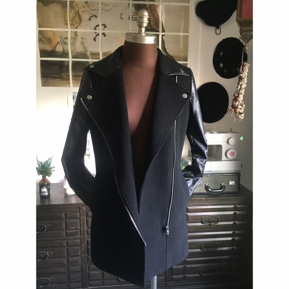 Jackets & Coats - black leather/wool motorcycle jacket Jackets & Coats - black leather/wool motorcycle jacket