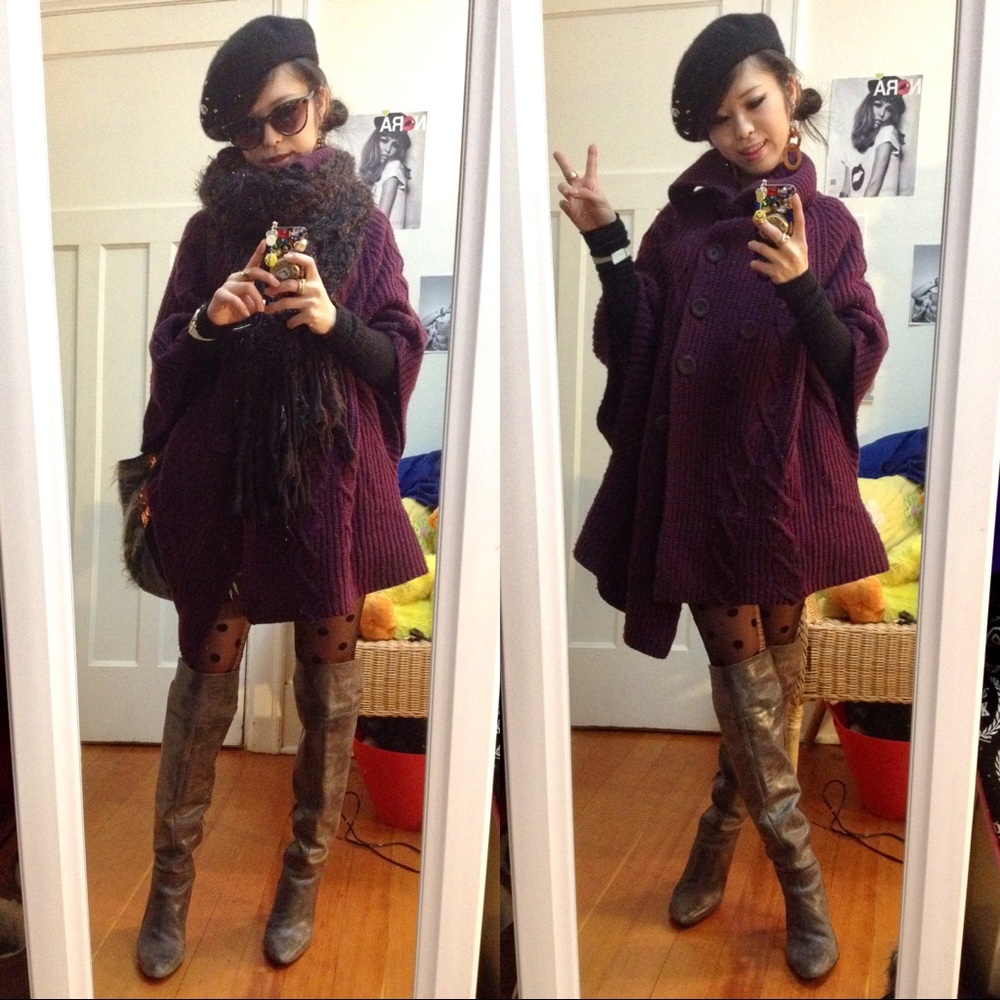Anthropologie Dark Purple Knit Poncho