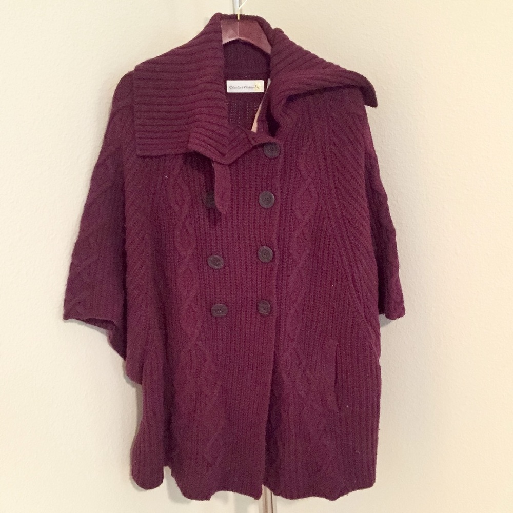 Anthropologie Dark Purple Knit Poncho - Picture 2 of 3