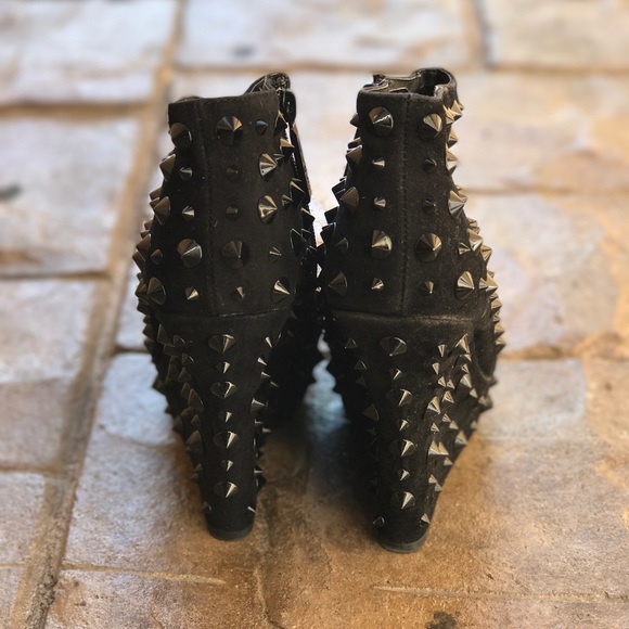 Fierce Black Spiked Trouble Wedge Boots - Picture 3 of 4