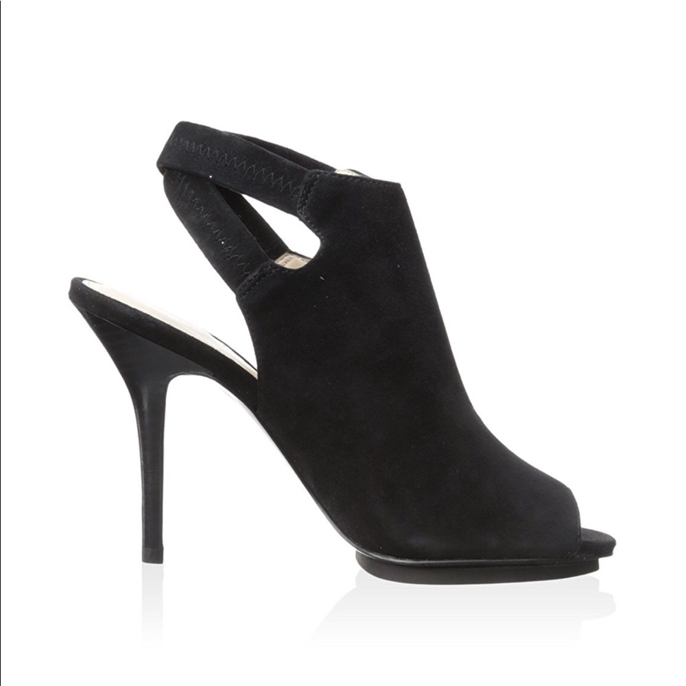 Black Leather Suede Peep Toe Platform Bootie_5