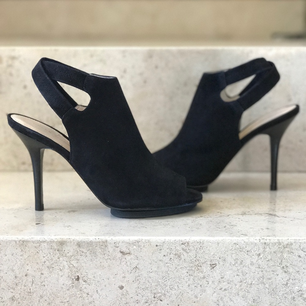 Black Leather Suede Peep Toe Platform Bootie_2