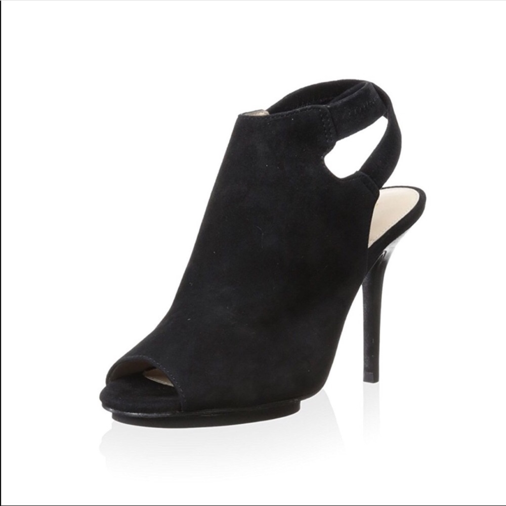 Black Leather Suede Peep Toe Platform Bootie_6