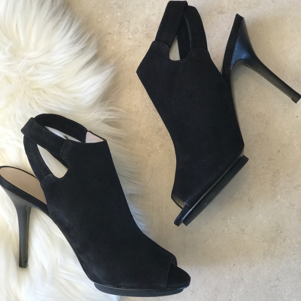 Black Leather Suede Peep Toe Platform Bootie_7