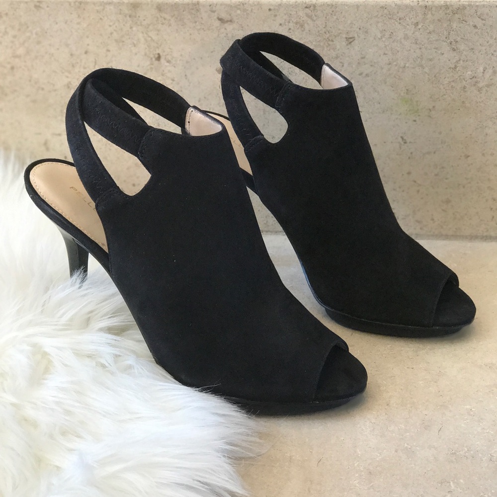 Black Leather Suede Peep Toe Platform Bootie_8