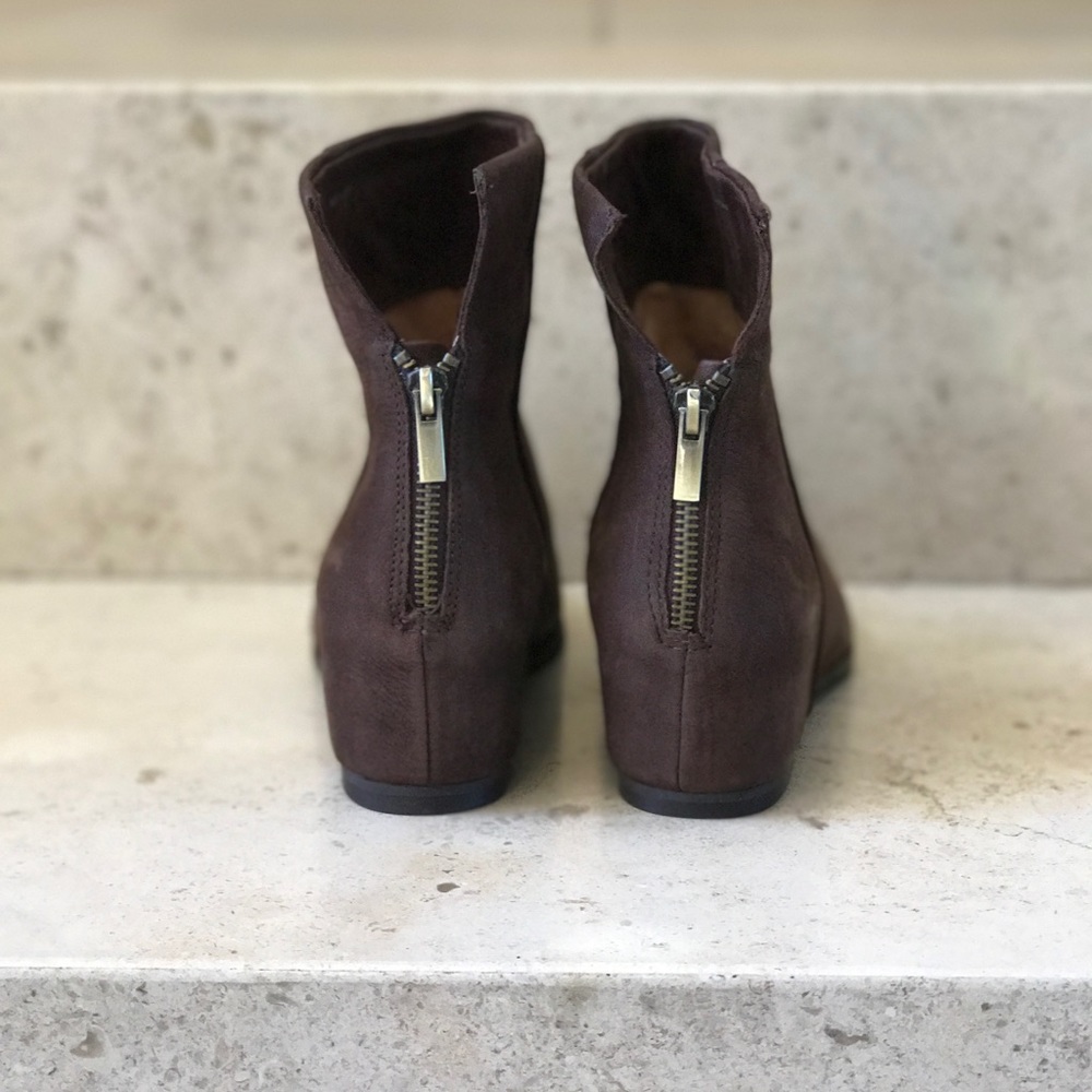 Brown Distressed Leather Hidden Wedge Short Boot - Picture 4 of 8