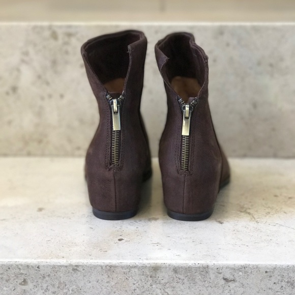 Brown Distressed Leather Hidden Wedge Short Boot - Picture 4 of 8