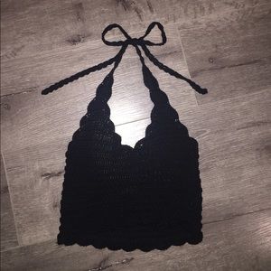 Black crochet halter crop top