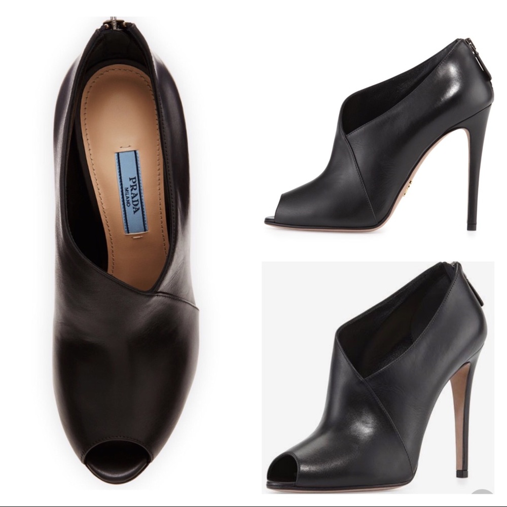 Prada Calfskin Asymmetric Peep-Toe Bootie