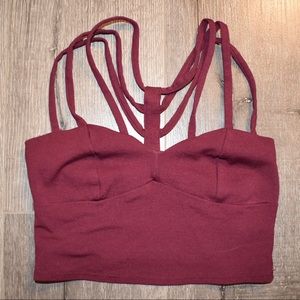 Burgundy strappy crop top.