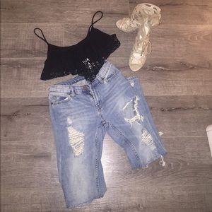 Black spaghetti strap midriff top.