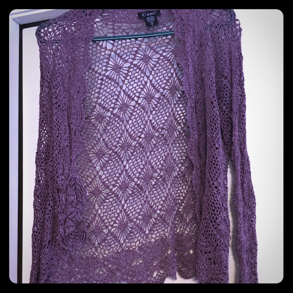Purple crochet cardigan, size M.