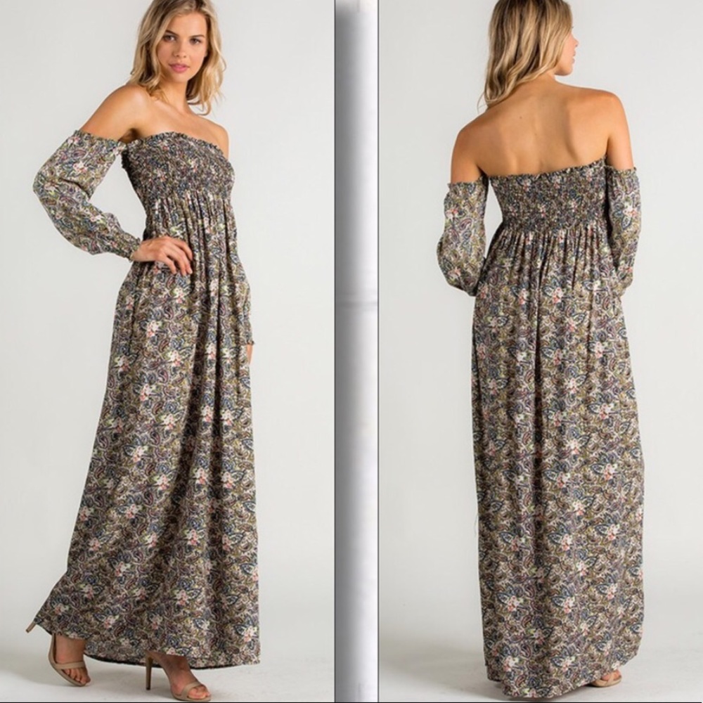 Bethany Paisley Off Shoulder Maxi Dress