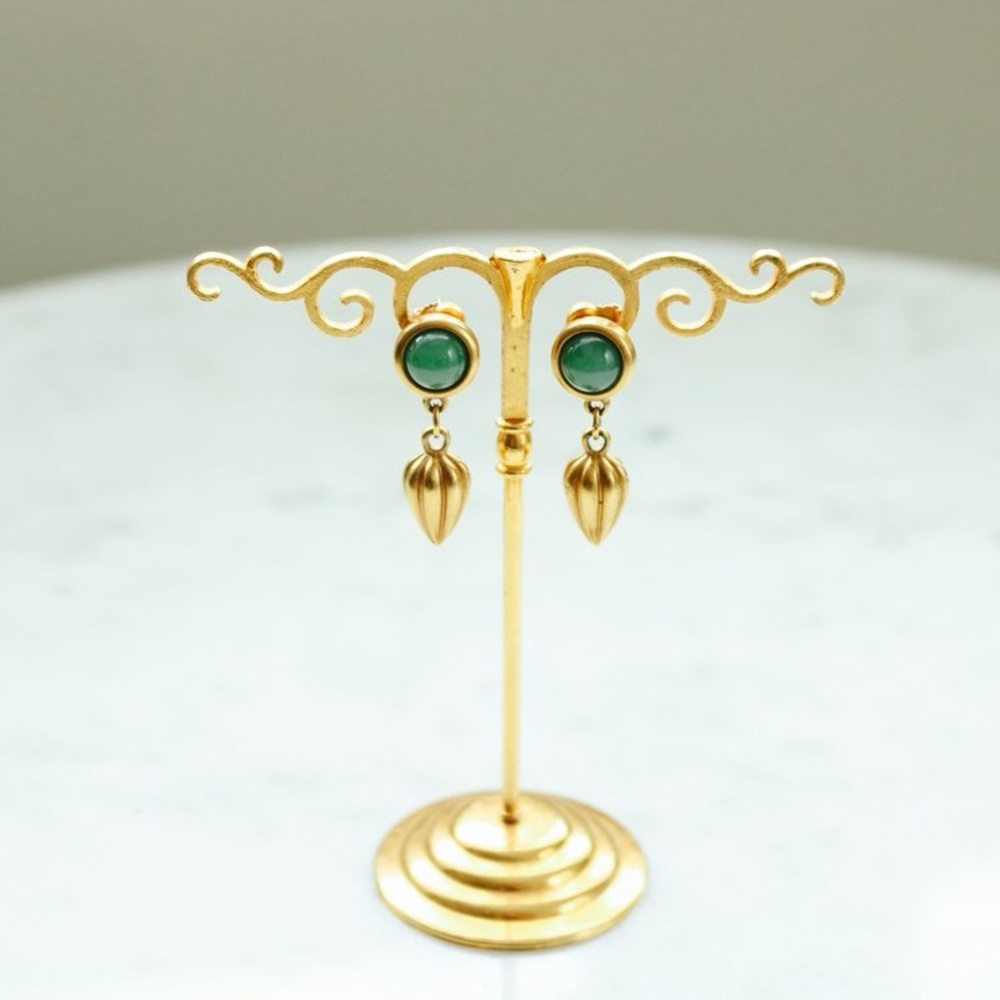 Vintage Green and Gold Drop Earrings