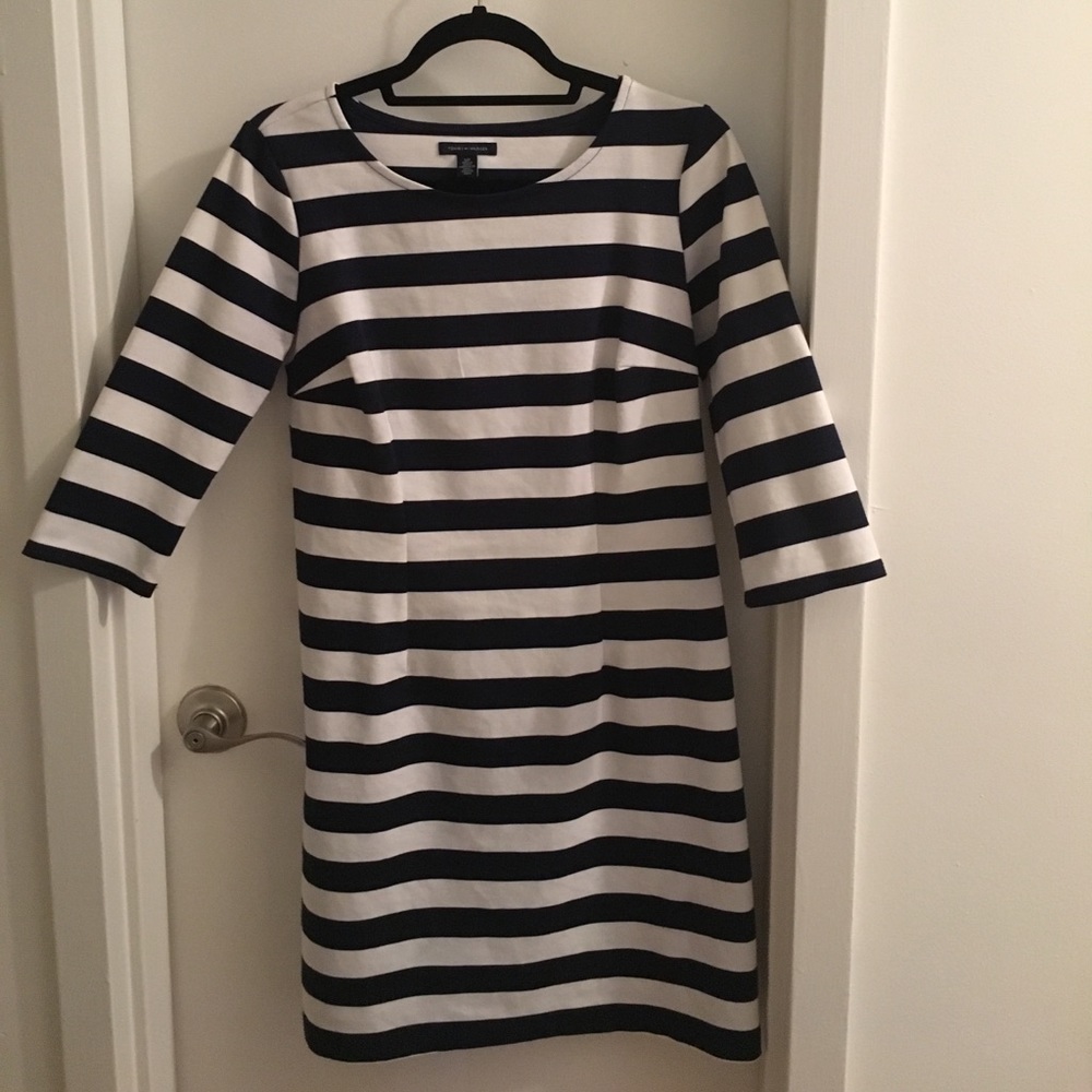 Navy and white striped quarter sleeve dress